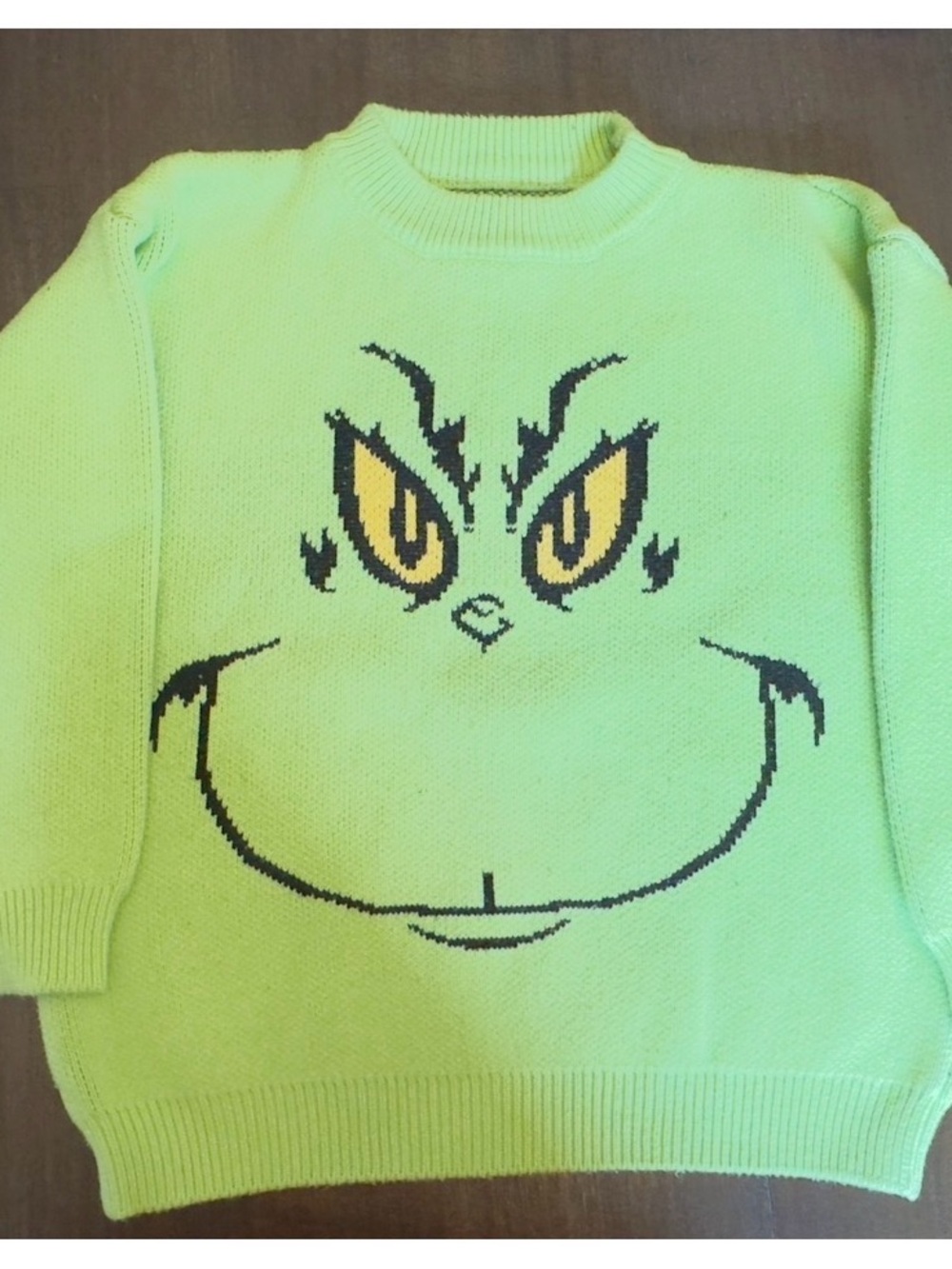 Boys Lime Green Grinch Face Knit Sweater